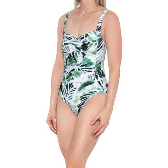 Niptuck Joanne MultiFit Cup One Piece Swimsuit Twisted Ruched Slimming Palm Leaf - Picture 2 of 11
